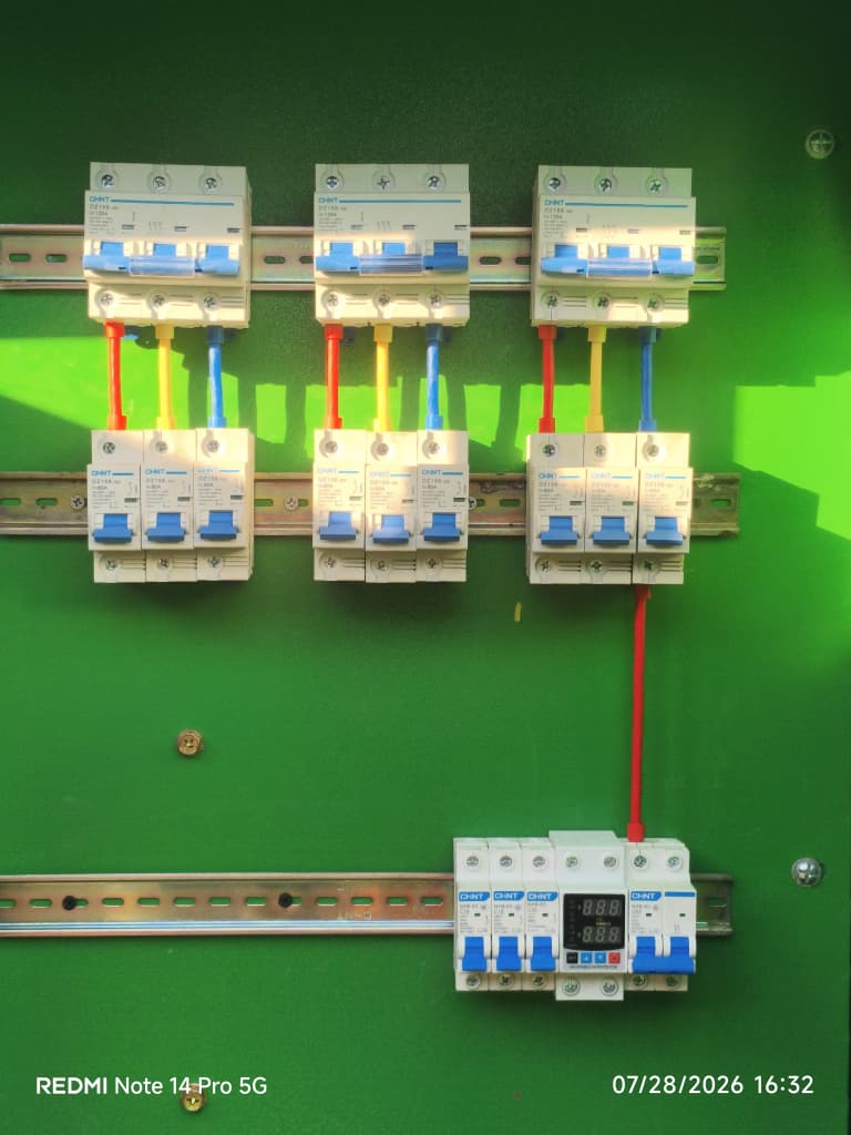 Electrical protection components and wiring inside a distribution panel