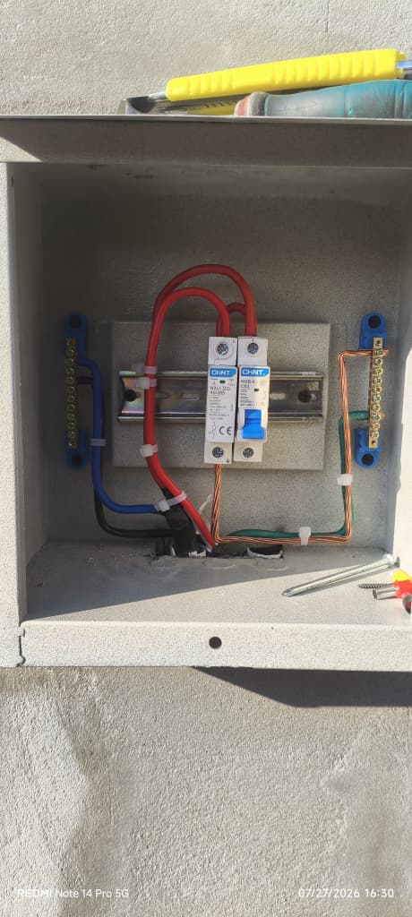 Circuit breaker and wiring installed inside a metal enclosure
