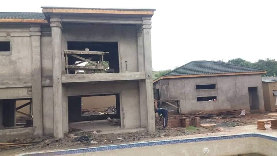 Double-storey villa under construction with pool